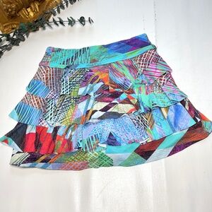 Dona Jo Ruffle Skort Skirt Sz 1 Small Tennis Golf Pickleball Tiered Y2K Abstract
